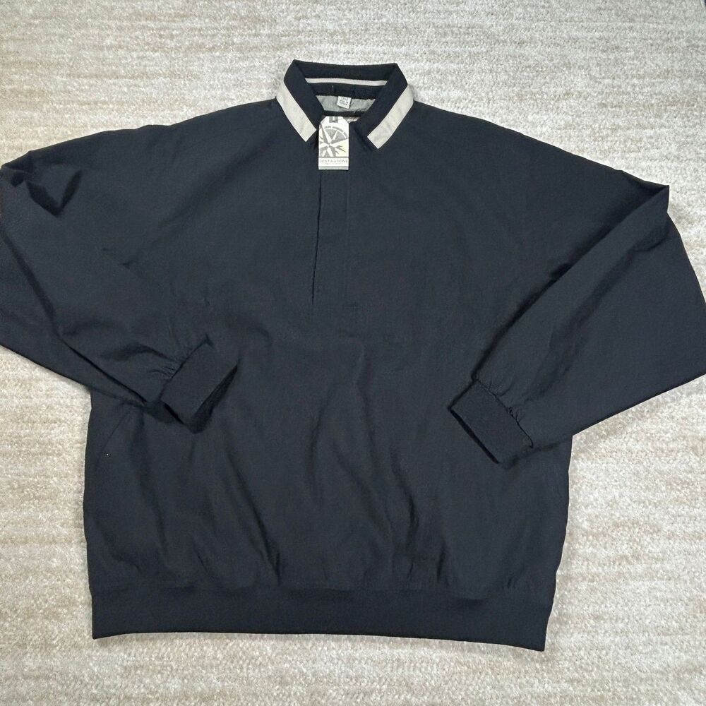 Destinations Pullover Jacket Mens L Navy Half Zip Ribbed Collar Elastic Hem